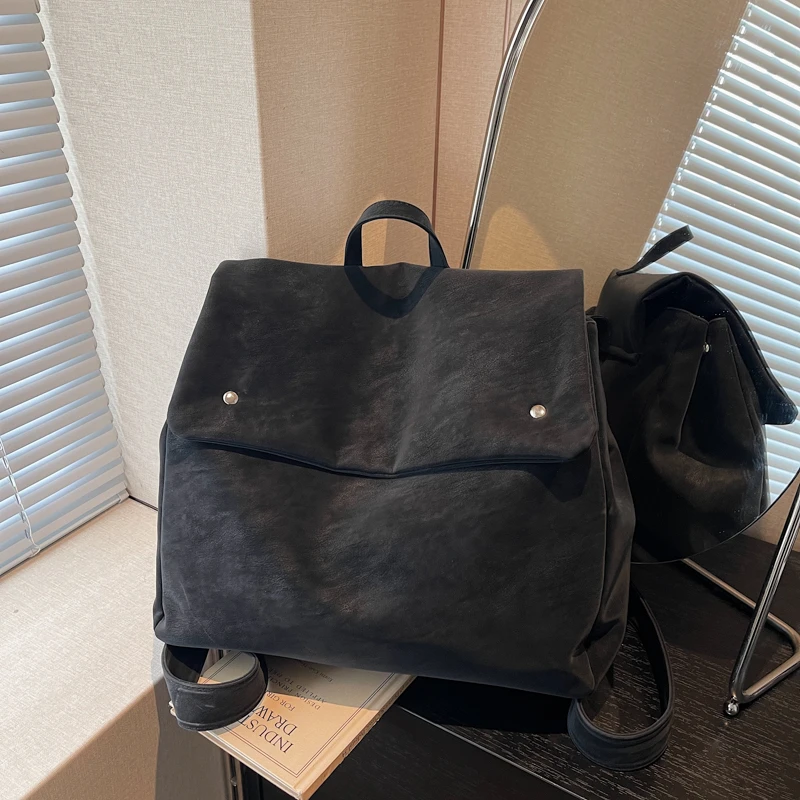 

PU Solid Color Cover Simple Fashion Backpacks 2025 Winter New High Capacity Commuting Bags Waterproof Durable Backpacks