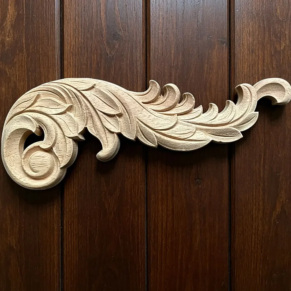 2PCS 27cm Wood Carved Corner Unpainted Onlay Applique Frame Decoration of Modern Furniture Wall Door Decor Furniture Decor