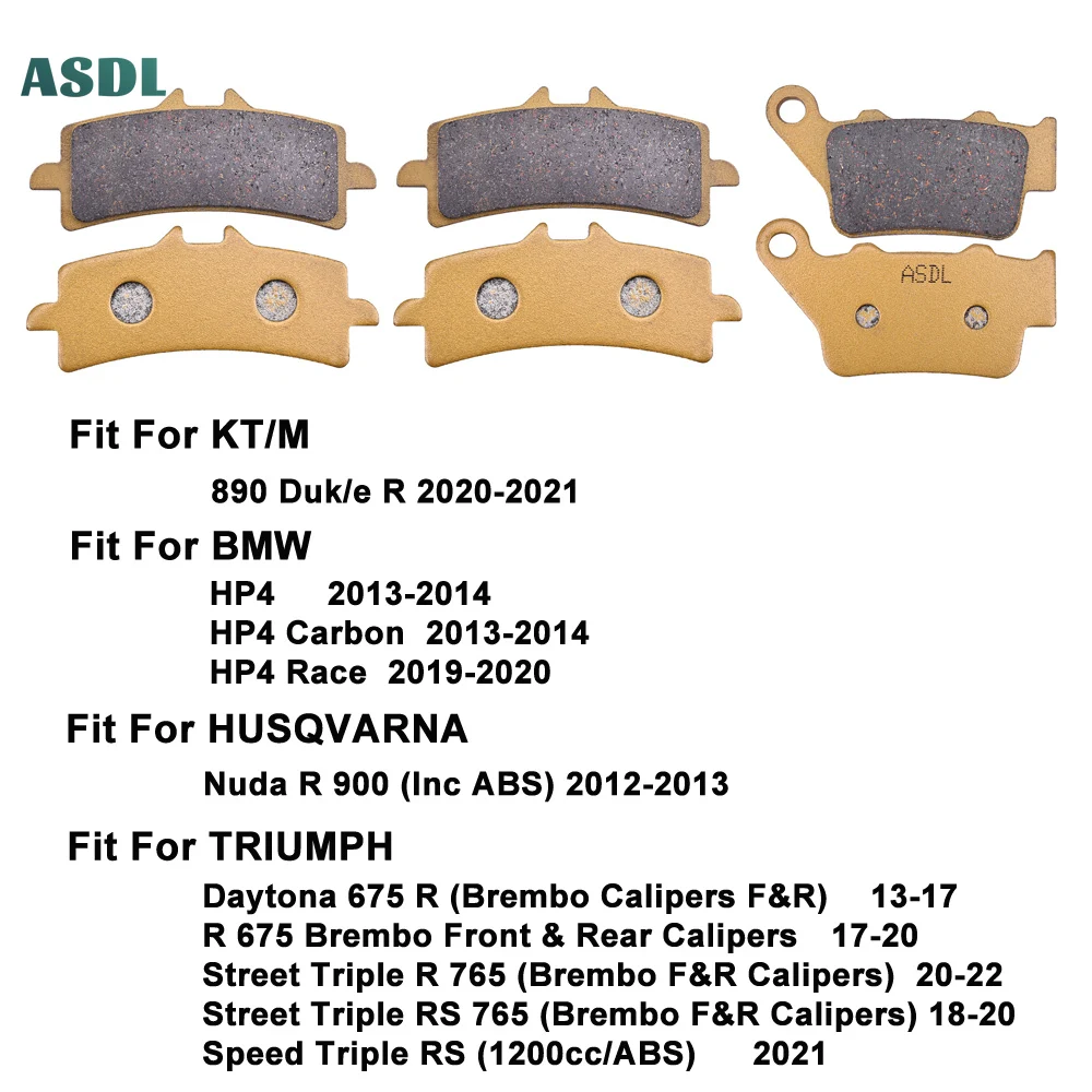 Motorcycle Front Rear Brake Pads for TRIUMPH 675R 13-17 R 675 Brembo 17-20 Street Triple R 765 18-22 For KT/M 890 Duk/e For BMW