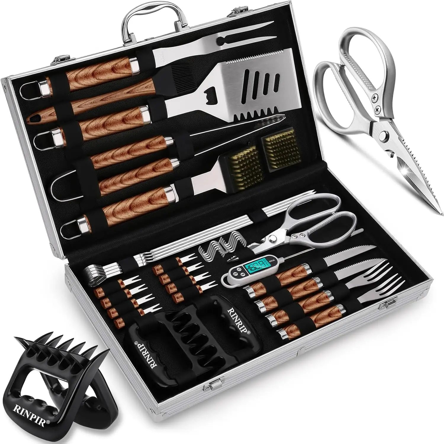 

35pcs Deluxe Grilling Gifts Set for Birthday Fathers Day, Stainless Steel BBQ Accessories Kit for Men Dad, Professional Grill