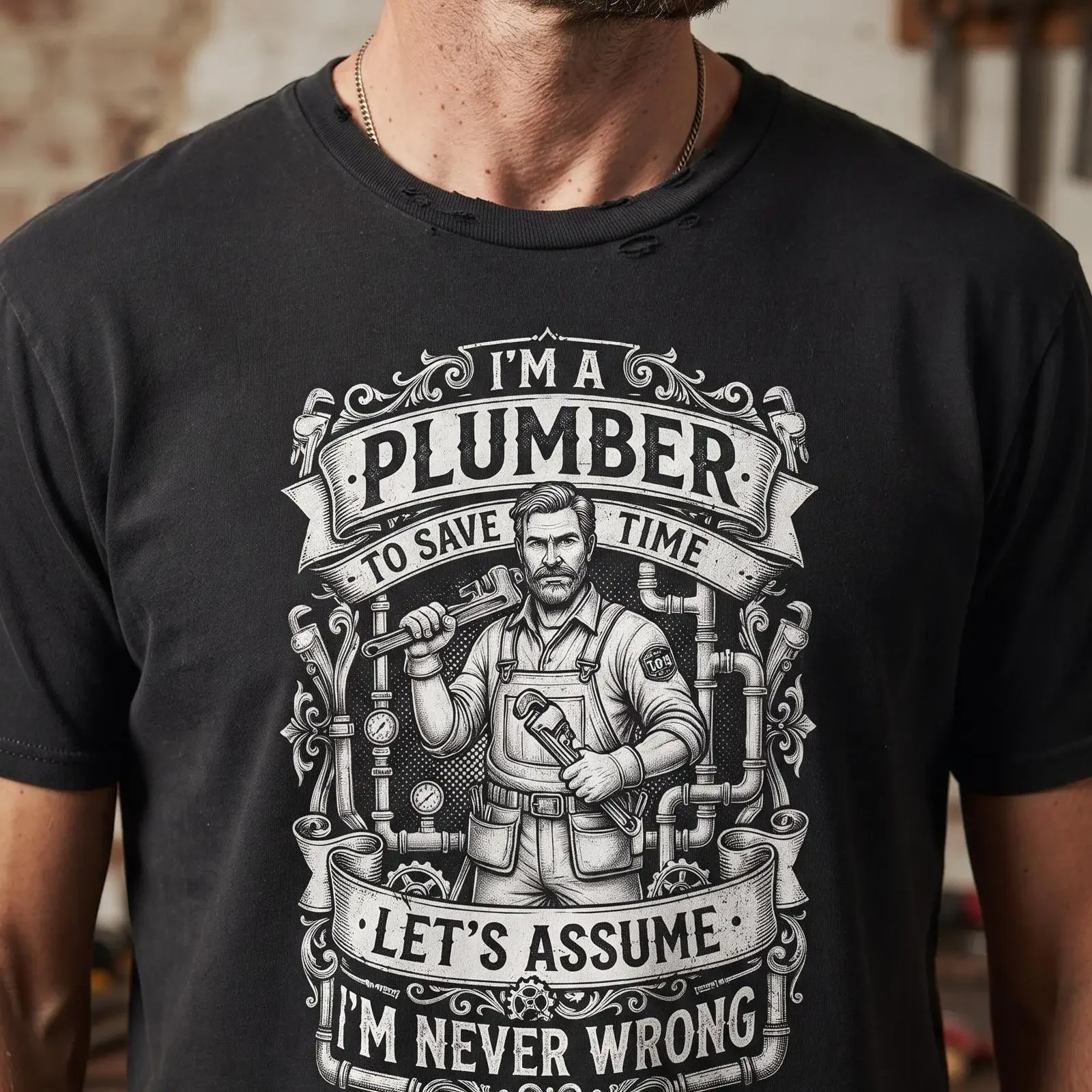 Funny Plumber T Shirt Retro Husband  vintage Washed Slightly Versatile Casual Stylish Breathable graphic designer clothes