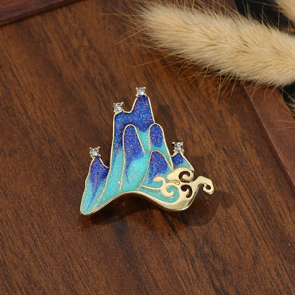 النمط الصيني المشهد اللوحة سحابة ضباب الجبل الرجعية بروش المتخصصة تصميم المرأة الصدر زهرة الأزياء بروش الملحقات #2