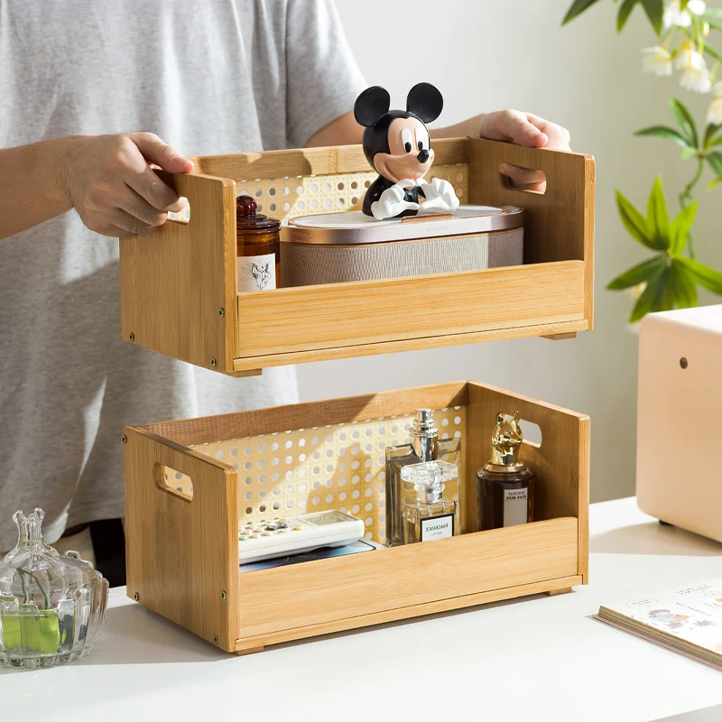 

Stackable Storage Baskets Desk Bamboo Storage Organizer Cosmetic Storage Bin Multilayer Foldable Toy Clutter Box