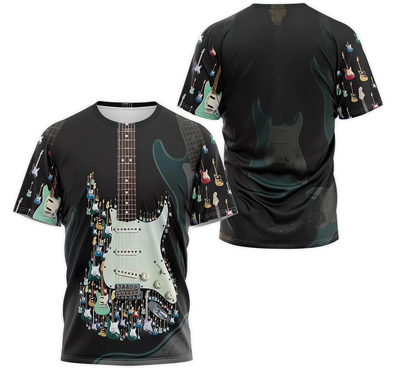 Fashion Men's T-Shirt 3D Guitar Instrument Printed Men Clothing Summer Casual Short Sleeve Streetwear Designer Men's Clothing