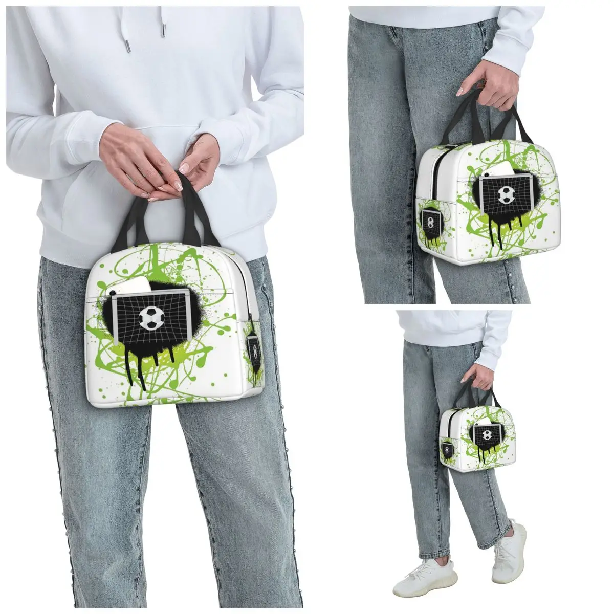 Graffiti Soccer Painting Insulated Lunch Bag for Kids School Cooler Thermal Food Box Tote Leakproof Lunch Boxes Container