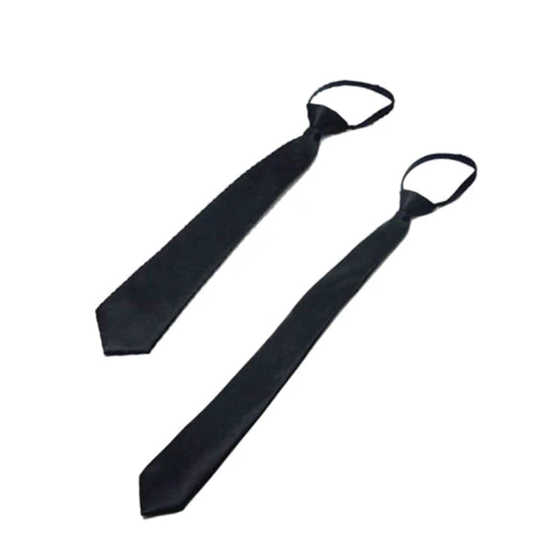 Unisex Black Simple Clip On Tie Security Tie Uniform Shirt Suit Neckties Steward Matte Funeral Lazy Neck Zipper Ties Students