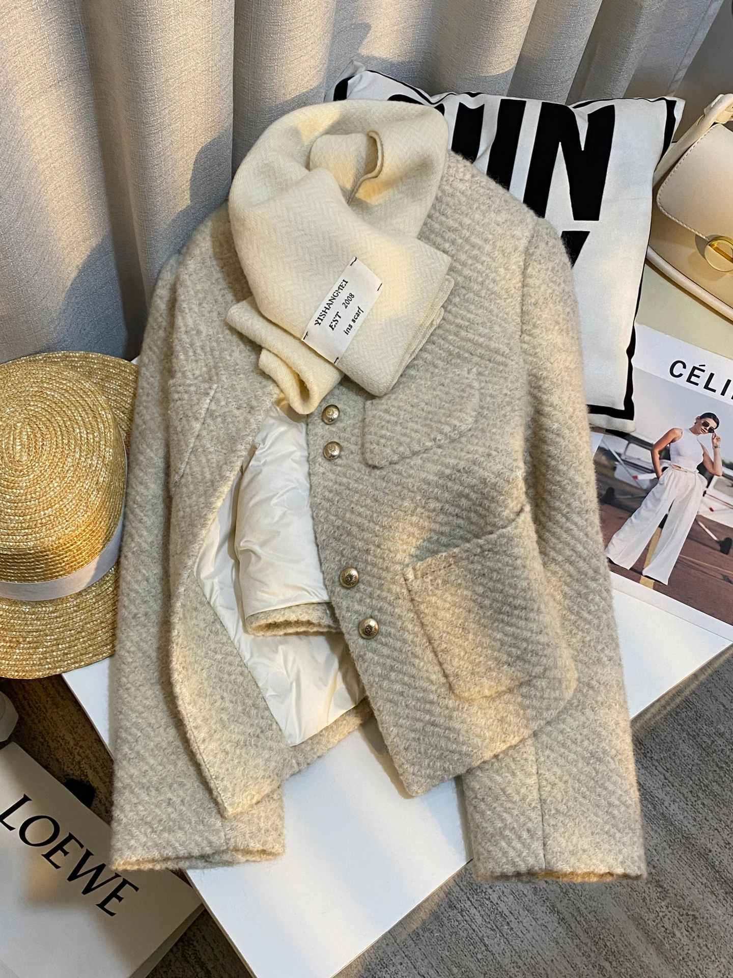 

Ele Du down Jaet Women's Faion Casual Sle ket Design Warm Fce Lined Long Sve round Ne Button Closure