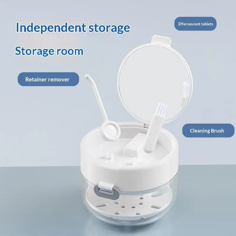 Portable 2 In 1 Multi-layer Denture Retainer Case With Clip-on Cap Cleaning Storage Box With Cleaning Brush No-Leak Oral Box