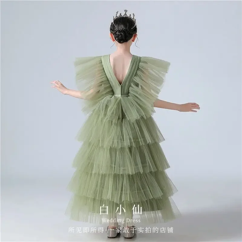 Robe de Rhen tulle pour filles, tutu vert, robe de Rhpour enfants, vêtements de fête d'anniversaire, robes de soirée pour filles