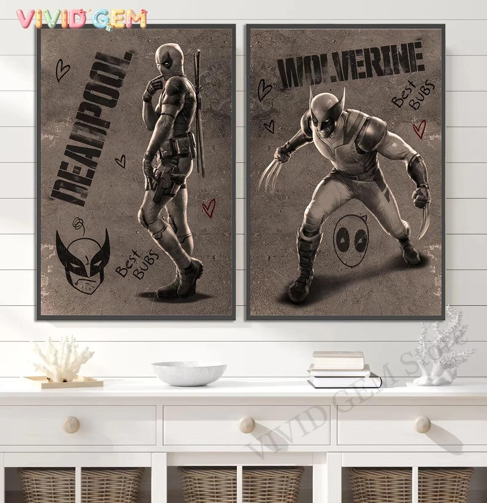 VIVID GEM 1PCS frameless  canvas painting Marvel Deadpool Wolverine Anime Poster Canvas Print Decoration Painting Wall Art Mo