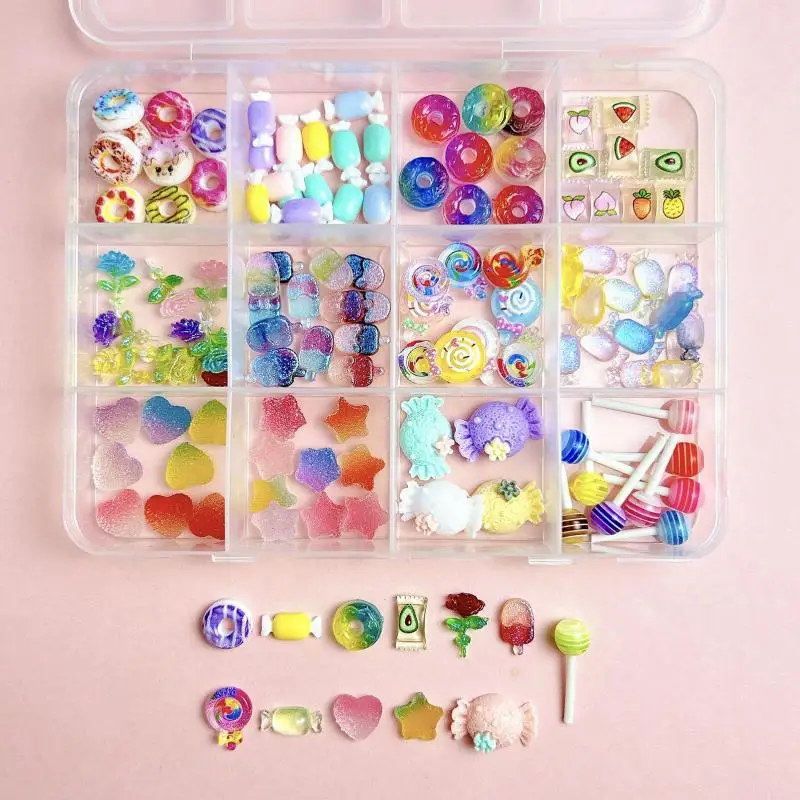 1Box Simulated Frosted Fudge Star Heart Nail Art Decorations Colorful Mini Popsicle Donut Mixed Resin Nail Charms for DIY Nails