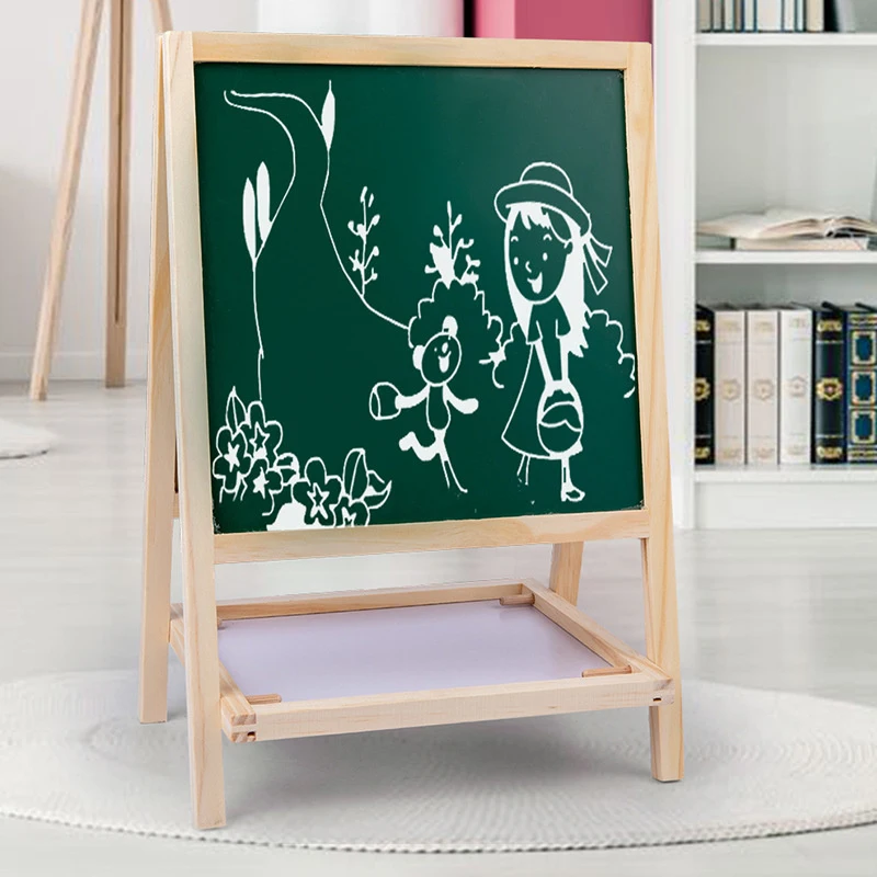 Children's Wooden Multifunctional Two-in-one Folding Double-sided Large Drawing Board Easel Black And White Board Painting Easel