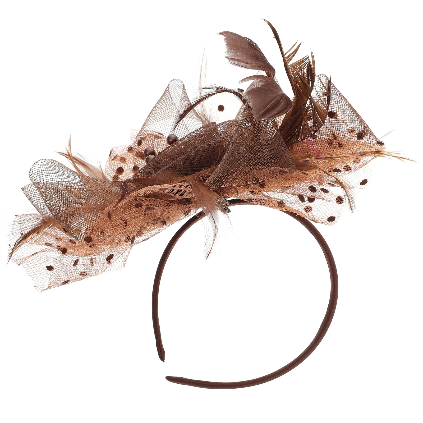 

Retro Hair Accessories Plume Bead Net Yarn Flower Headband Elegant Wedding Bridal GirlVintage Hairstyle Party Decor