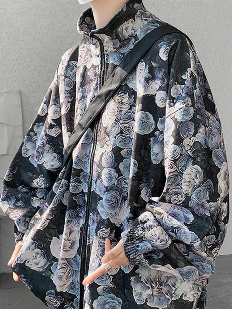 

Loose Rose Jaet Stand Collar Chinese Sle Outerwear for Couples Autumn Season Polyester Fiber Long Sve Anti-Wind