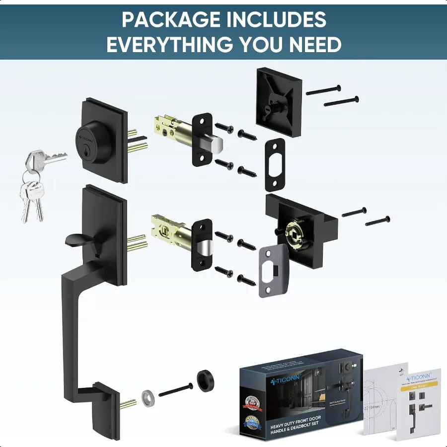 مجموعة مقبض الباب الأمامي رافعة باب مربعة شديدة التحمل وأسطوانة واحدة ديدبولت كومبو قابلة للعكس للأبواب الخارجية للمدخل Ma