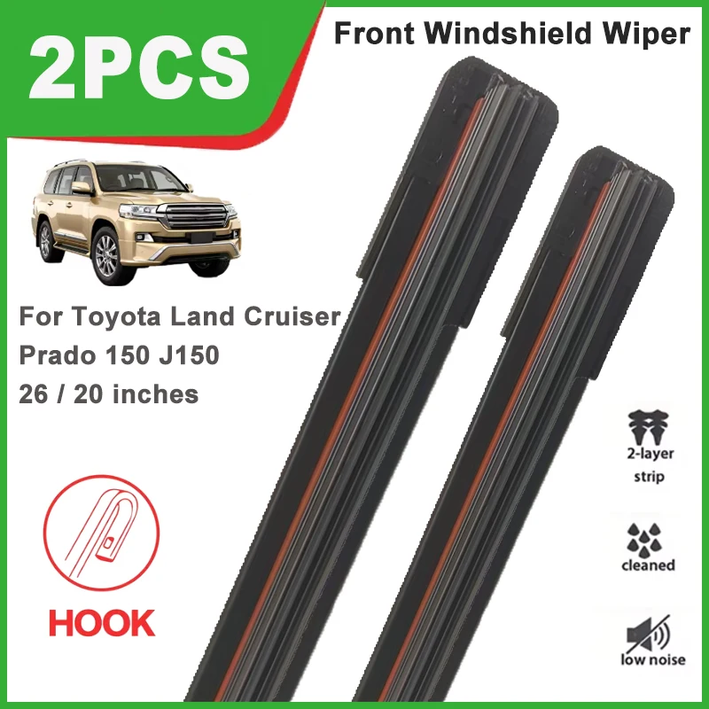 

26"+20" Double Rubber Front Wiper Blades, Windscreen Windshield Parts For Toyota Land Cruiser Prado 150 J150 2009-2019 2010 2011