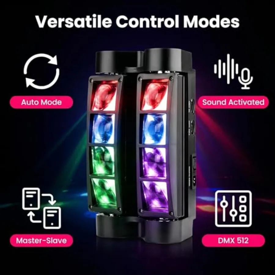 Spider Moving Head DJ Light, 8x10W LED Stage Lights RGBW Sound Activated DMX512 Control DJ Lights for Parties Club Pub Disco Li
