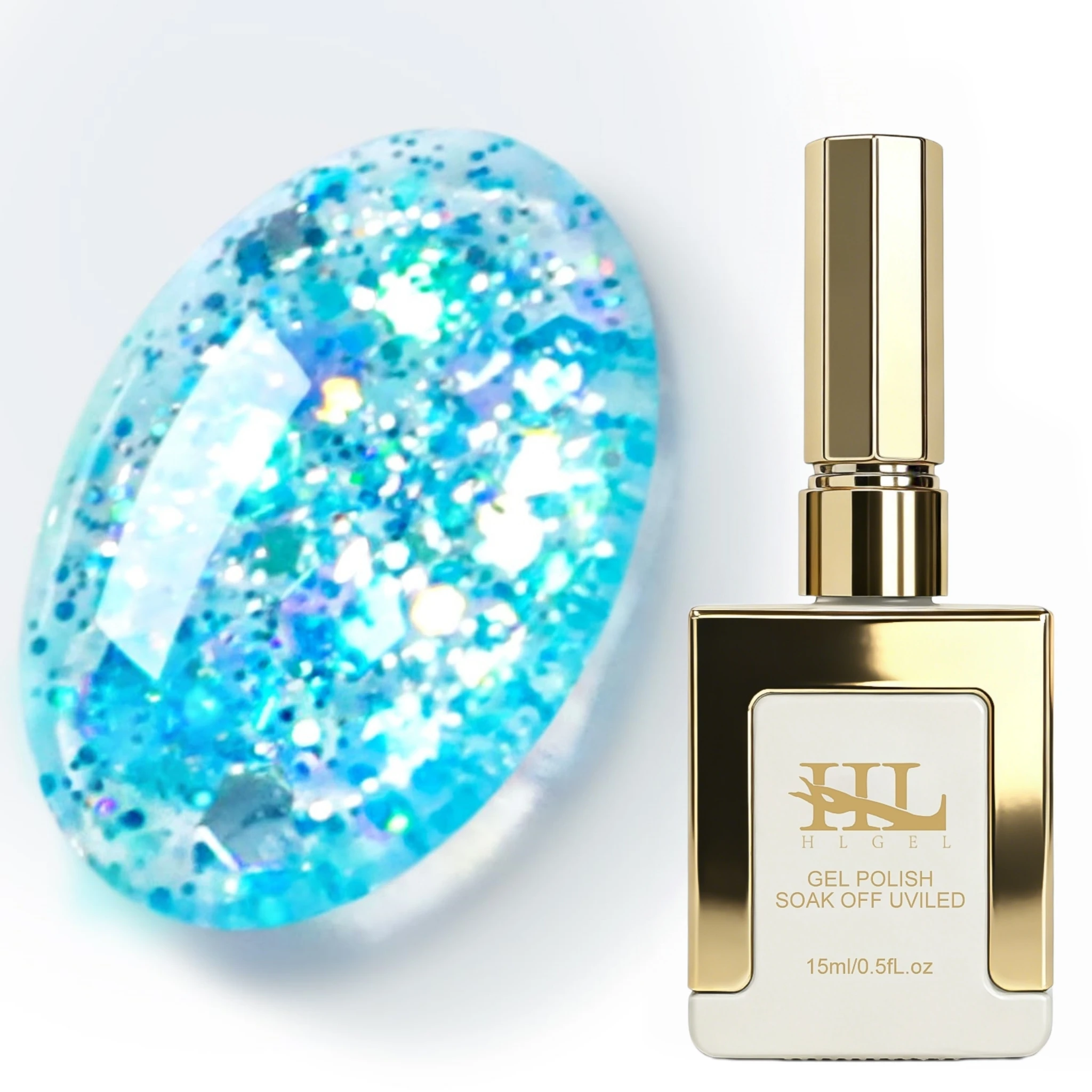 15ml Sky Blue Holographic Glitter Nail Gel Polish, Sparkle Rainbow Sequins UV LED Soak Off Gel for Halloween Christmas Nail Art