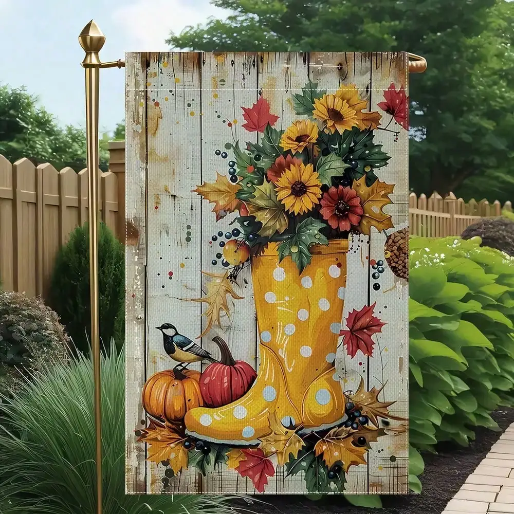 

2D Flat Sunflower Pumpkin Autumn Garden Flag Polka Dot Boot 11.81x17.72in Double Sided Seasonal Outdoor Yard Decor No Flagpole