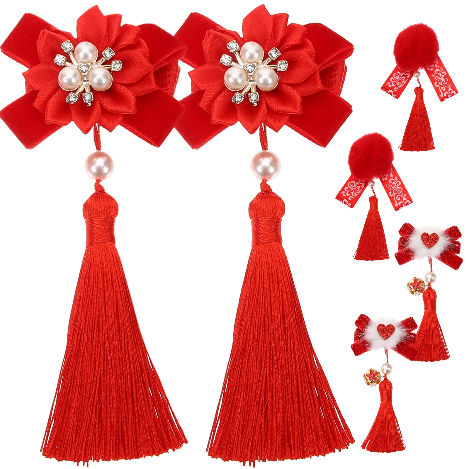 

3Pairs Chinese Hanfu Tassel Hair Barrettes Flower Ball Hair Clips Hairpins Wedding Birthday Party Use Flower Hairpin