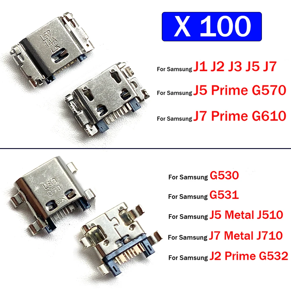 

100 шт., USB-разъем для зарядки Samsung J1 J2 J3 J5 J7 металл Prime G530 g532 j510 j710 G570 G610 разъем для зарядки