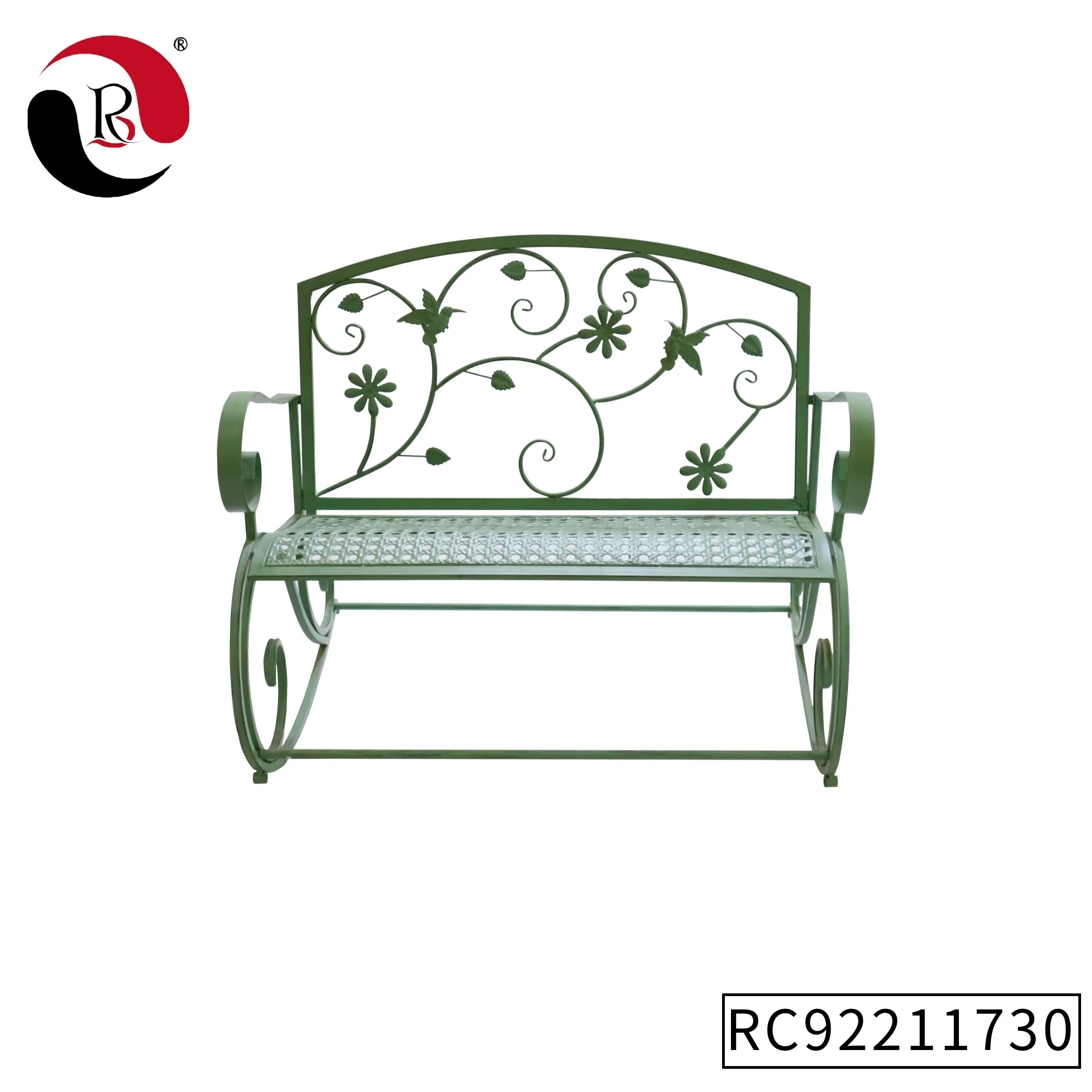 European Antique Green Outdoor Patio Furniture Metal Rocking Bench