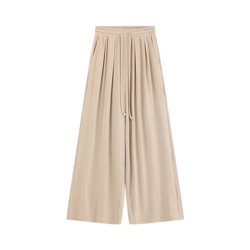 Relaxed Straight Leg Lounge Pants Women High Waist Draped Wide Leg Sweatpants Casual Loose Elastic Waist Lady Spring Daily Wear