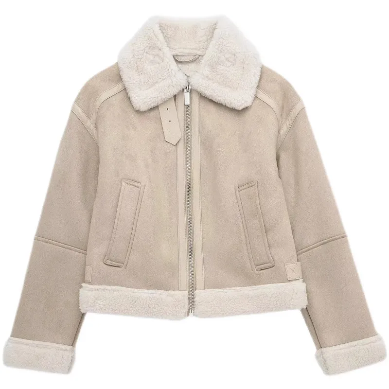 American Retro Personalized Zipper Style Short Jacket with Two Collars and Color Blocking Double-Sided Thick Jacket