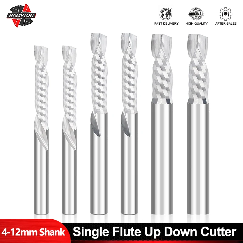 

HAMPTON 1PC Milling Cutter 4/6/8/10/12mm Shank Carbide UP DOWN Cut End Mill Single Flute CNC Router Bit For Woodworking