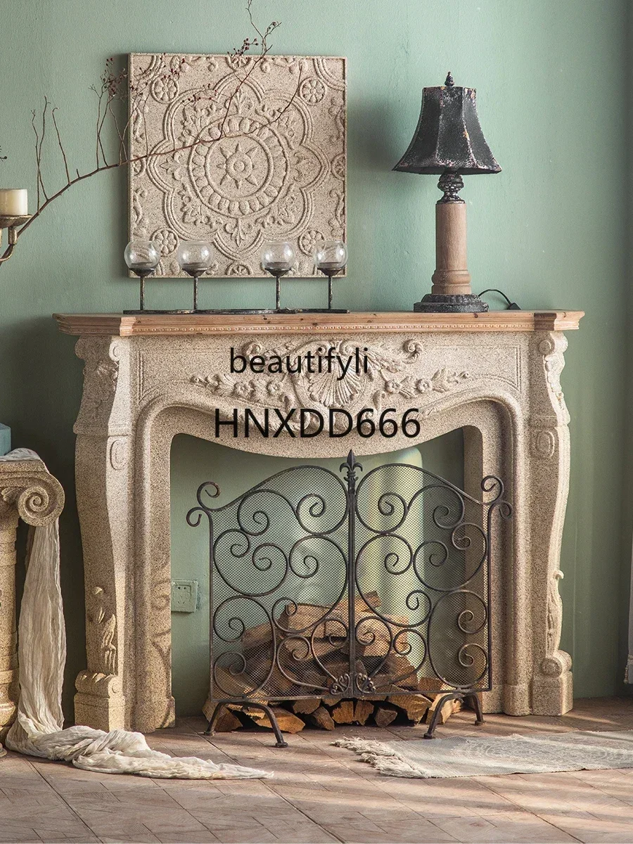 New style French Retro Villa Fireplace Curio Cabinet Living Room Retro Porch European Relief Fireplace Mantel