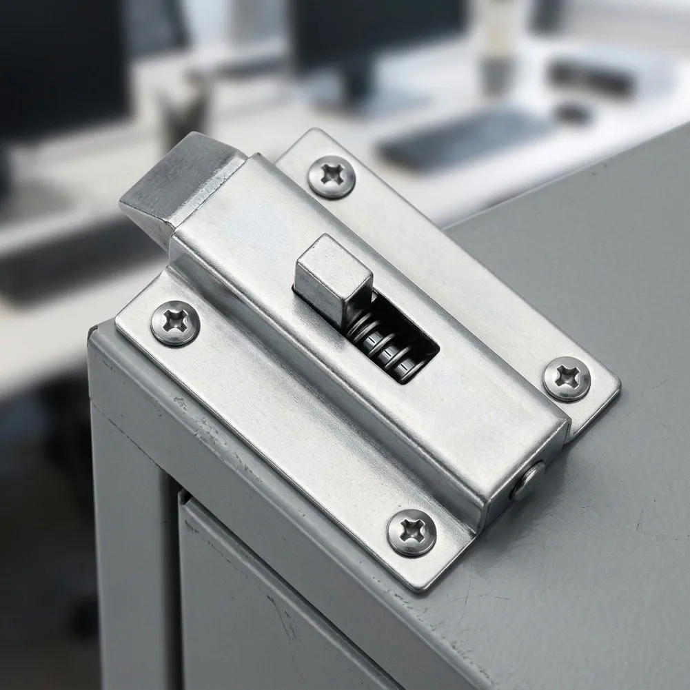 7*5*3 Automatic Door Bolt Stainless Steel Construction Spring Loaded Mechanism Silver Finish Compact 2 Inch Design