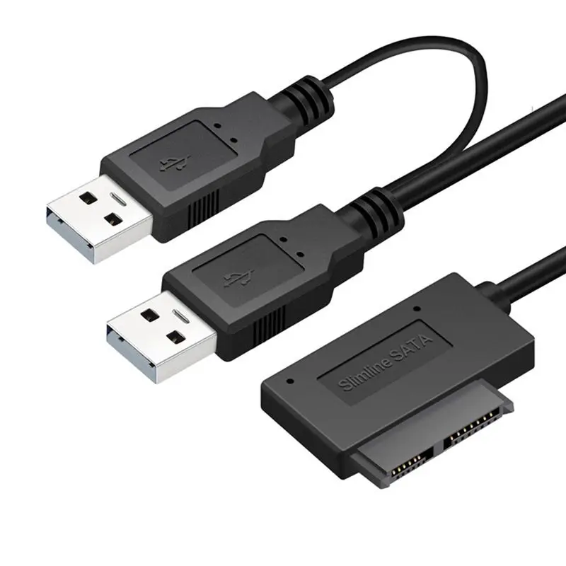 DT1414~USB2.0 to 6+7 13Pin Slimline Slim SATA Cable with External USB 2.0 Power Supply for Laptop CD-ROM DVD-ROM ODD Adapter