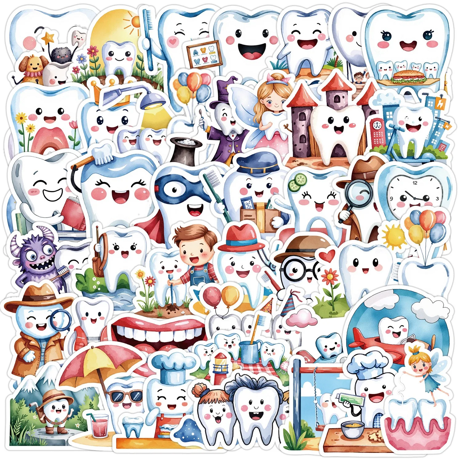 

10/50pcs Cute Dentist Protect Tooth Stickers Funny Toothbrush Teeth Clinic Decals DIY Luggage Skateboard Laptop Kids Toy Sticker