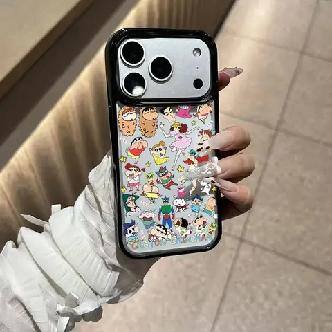 IPhone Case Cute Floral Print Crayon Shin Chan Pattern Phone Case For iPhone 18 Pro Max 17 16 PLUS 15 14 13 12 11 Y2K Hyaline Acrylic Cover