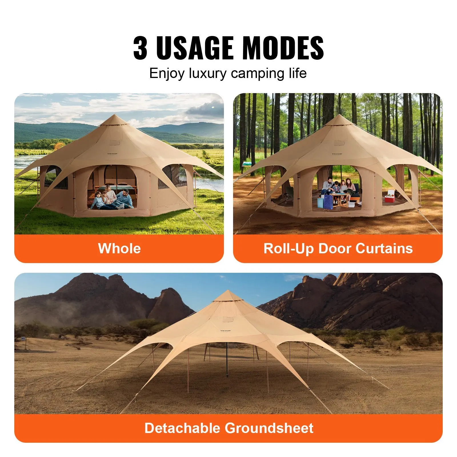 NEW Canvas Tent 4 Seasons 5 m/16.4 ft Bell Tent Canvas Tent for Camping with Stove Jack Breathable Yurt Tent for up to 8 Pe