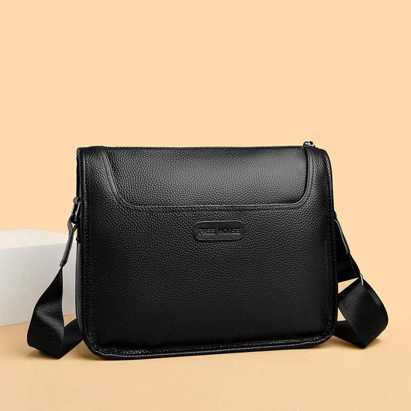 حقائب الكتف للرجال حقيبة جلدية حقيقية موضة جلد البقر حقيبة ساع حقيبة رافعة سوداء رجال الأعمال حقيبة كروسبودي SAC #5