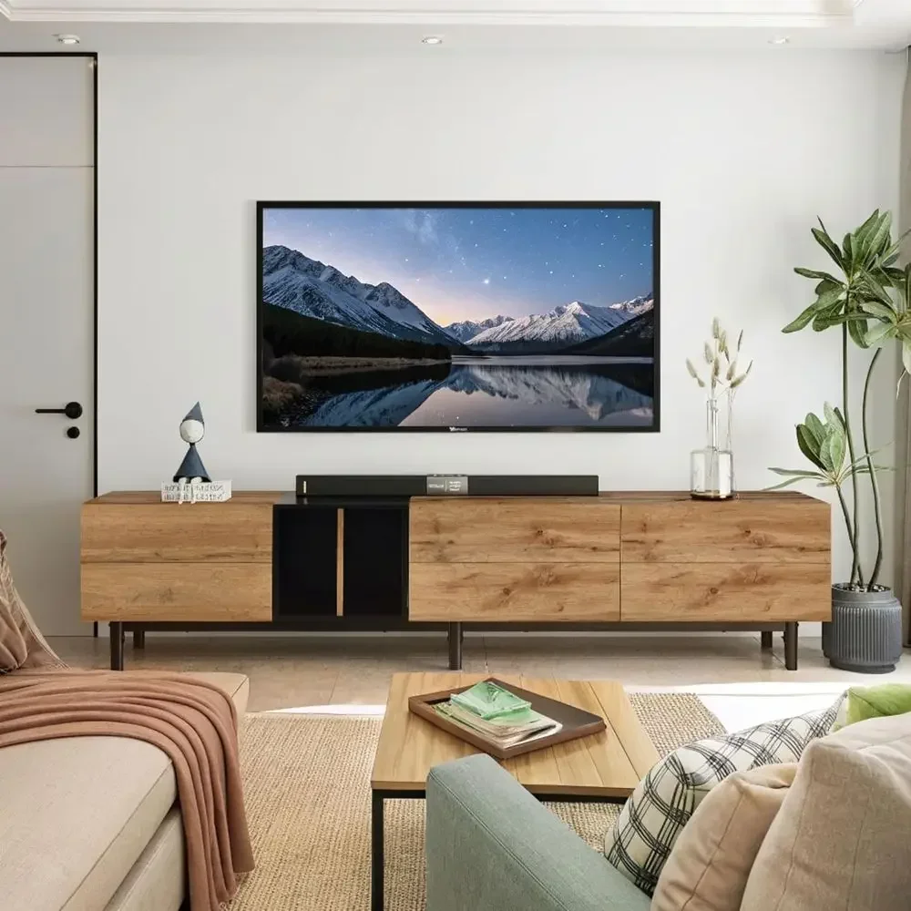77 TV Stand, Modern Entertainment Center, 3 Cabinets & Shelves, Fits TVs up to 80, Living/Bedroom Furniture