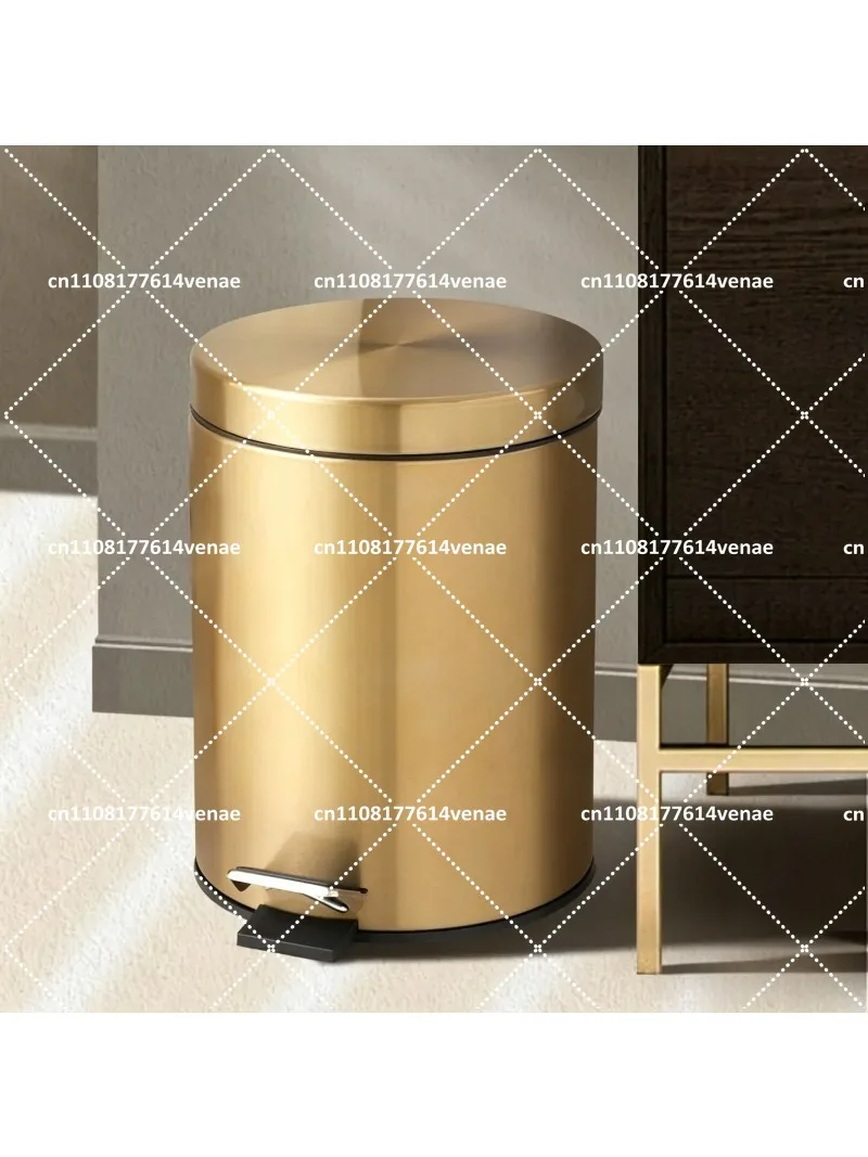 Gold Stainless Steel 5L Silent Garbage Can for Bathroom Kitchen Hotel Modern Metal Foot Pedal Trash Bin Waterproof