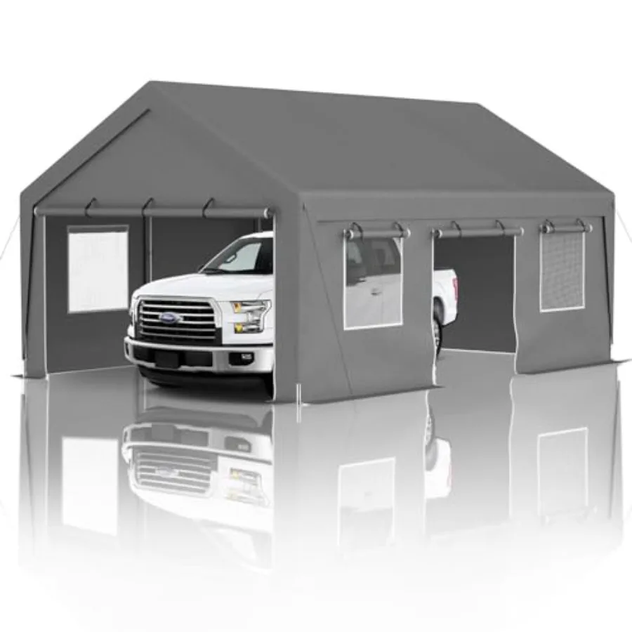 Feet Carport Portable Garage Car Canopy Heavy Duty Car Port with Mesh Windows and Removable Sidewalls UV Resistant Waterproof A