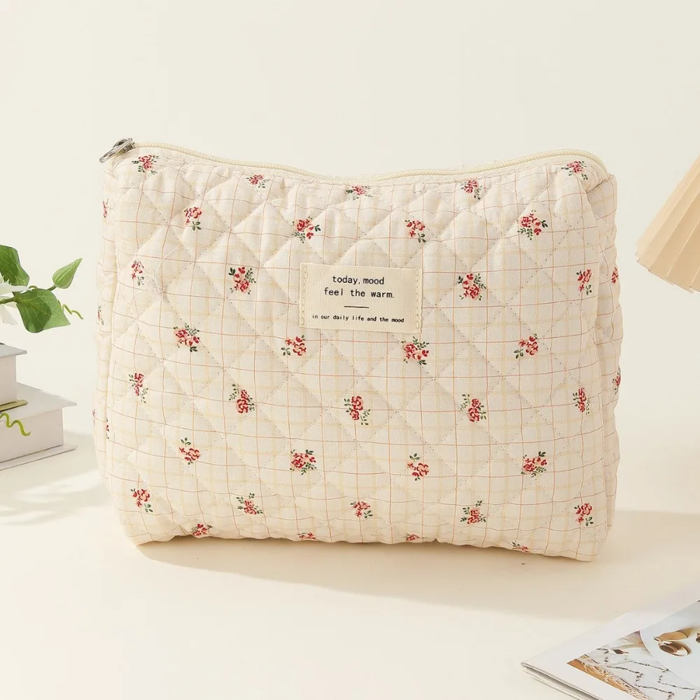 Cotton Flower Cosmetic Bag Large Capacity Makeup Clutch Storage Bag Portable Travel Casual Ladies Small Handbags With Zipper