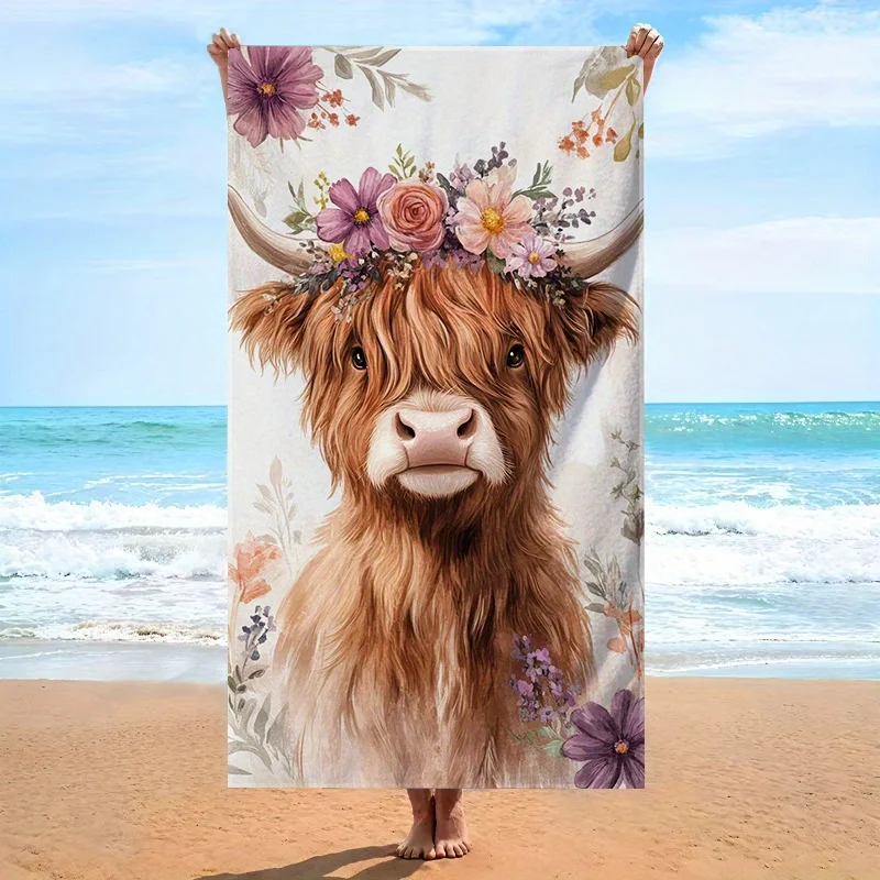 

1PC Boho Floral Cow Beach Towel, Super Soft Quick-Dry Polyester, Lightweight for Beach Days, Surf Trips & Camping, Must-Have Swi