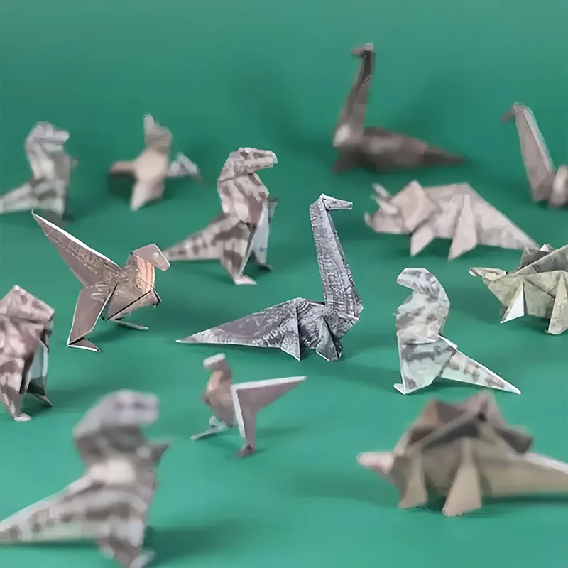 DIY Origami-Set für Katzen, Hunde und Dinosaurier, 50 Blatt DIY-Papier zum Falten Niedlicher Katzenfiguren, Vorgedruckte Blätter, Schreibtisch-Deko Geschenk für Tierliebhaber – Detail 8