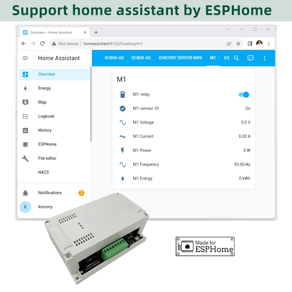 Kincony M1 ESP32 Energy Meter 30A Relay Smart Controller AC100-240V Voltage Current Energy Monitor BL0942 Energy Chip Sensor I2C