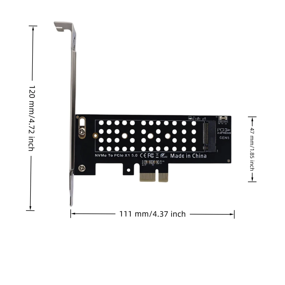 TISHRIC PCIe 5.0 1X zu NVMe Adapterkarte M.2 M-key zu PCIE X1 Konverter 32Gbps PCle X1 X4 X8 X16 für M.2 SSD 2230/2242/2260/2280