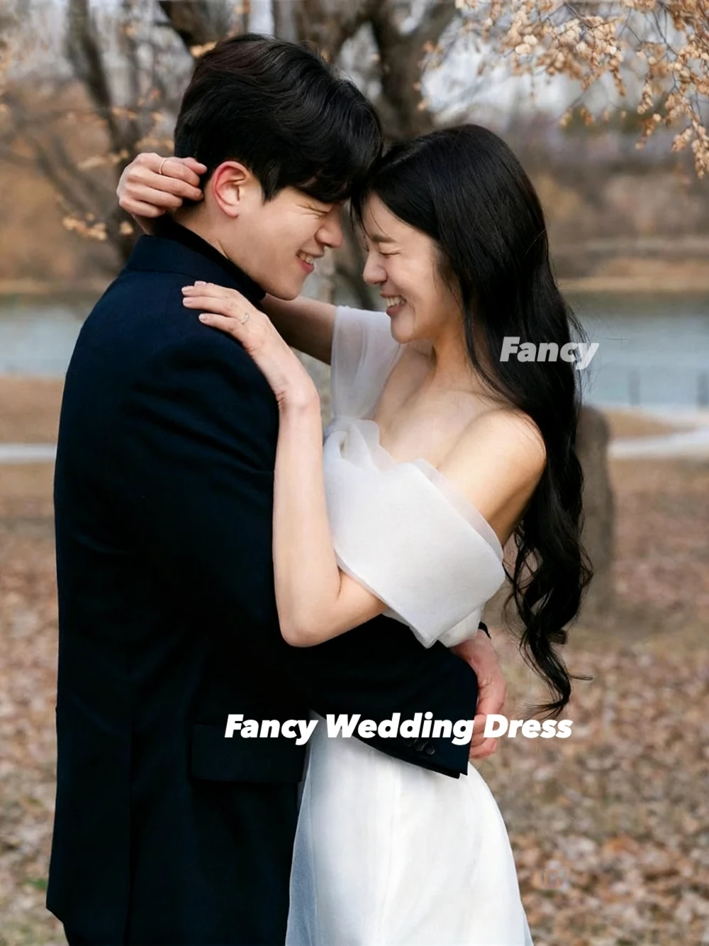 Fancy Elegant Off Shoulder Sheath Korea Wedding Dress Photo Shoot Organza Backless Bridal Gown Customized Bride Party Dress