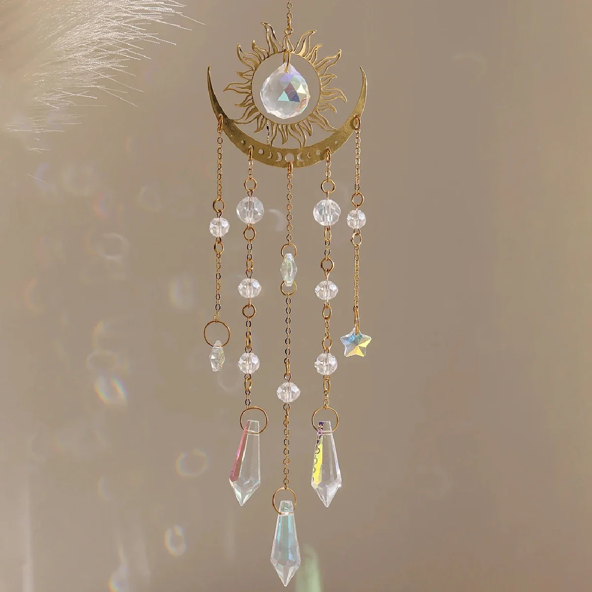 

1pc gold flame moon crystal pendant sunlight catcher outdoor garden ab colourful hanging decorations hanging ornaments