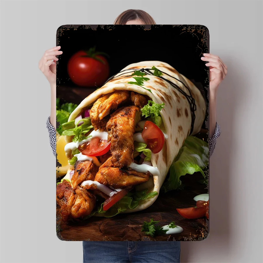 Restaurant Decorative Iron Painting Delicious Kebab Roll Theme Creative Wall Art for Kitchen Home Decoration