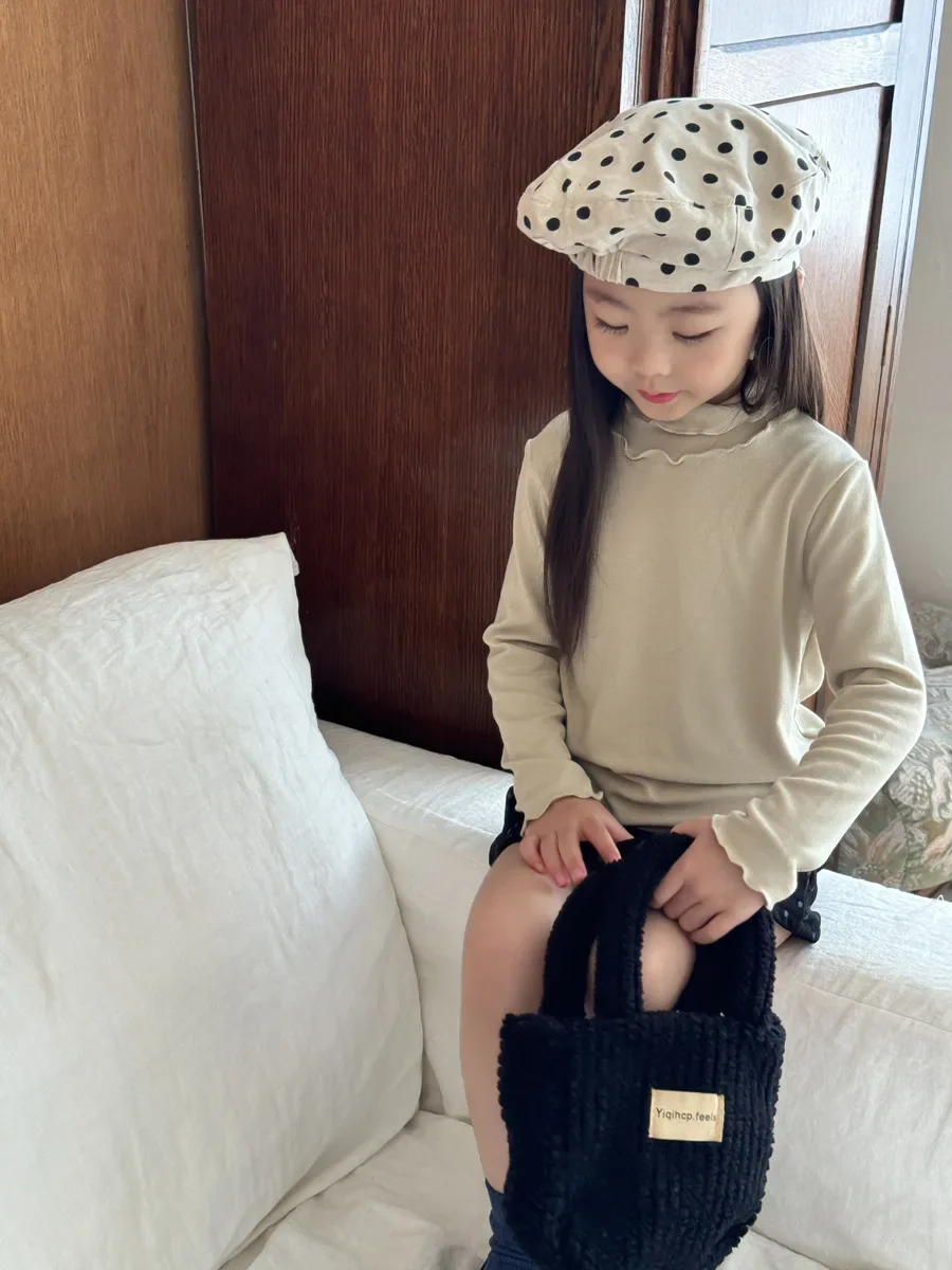 Girls Blouse 2024 Autumn New Childrens Clothes Korean Style Baby Girl Soft Waxy Pile Collar Base Shirt Casual Simple Tide