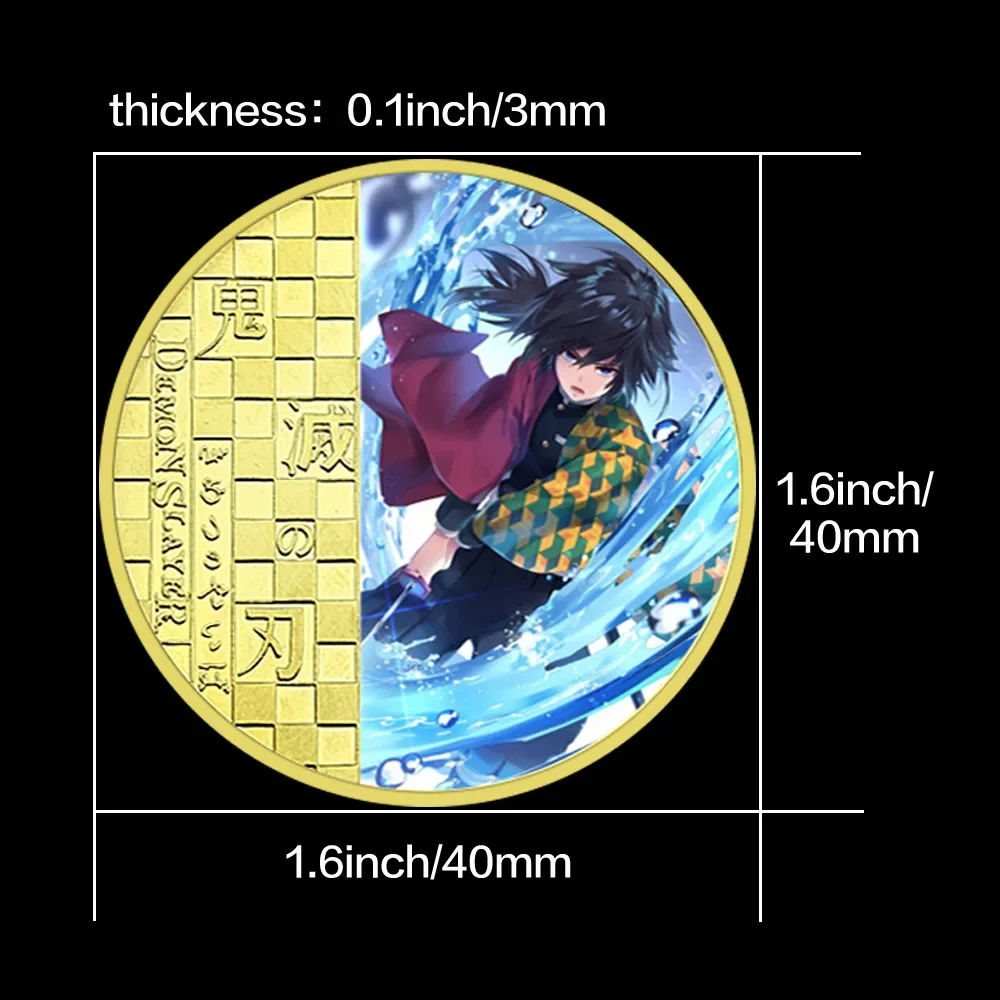 Gold Kimetsu No Yaiba Metal Commemorative Coin Anime Demon Slayer Souvenir Coins Manga Art Collection Ornaments Craft Decor Gift