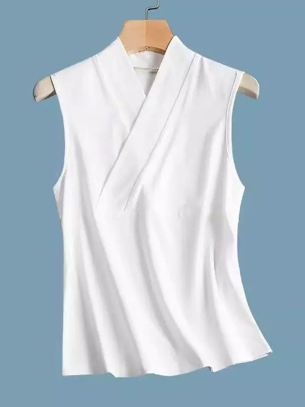Chuan Style Men's Inner Wear Vest Sleeveless Cross Collar Hanfu Top Slanting Button Regular Thickness Polyester Fiber